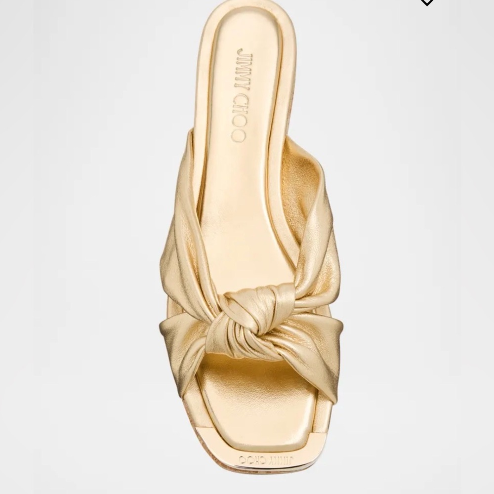 SOLD Jimmy Choo Gold Metallic Knotted Mule Sandals 37.5